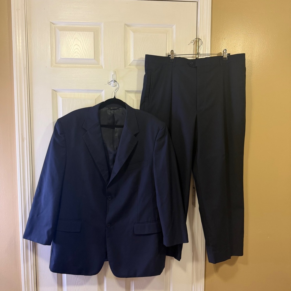 Marchatti Italy Mens Navy Blue 2 Piece Suit Set 46R Blazer 40R Pants Polyester